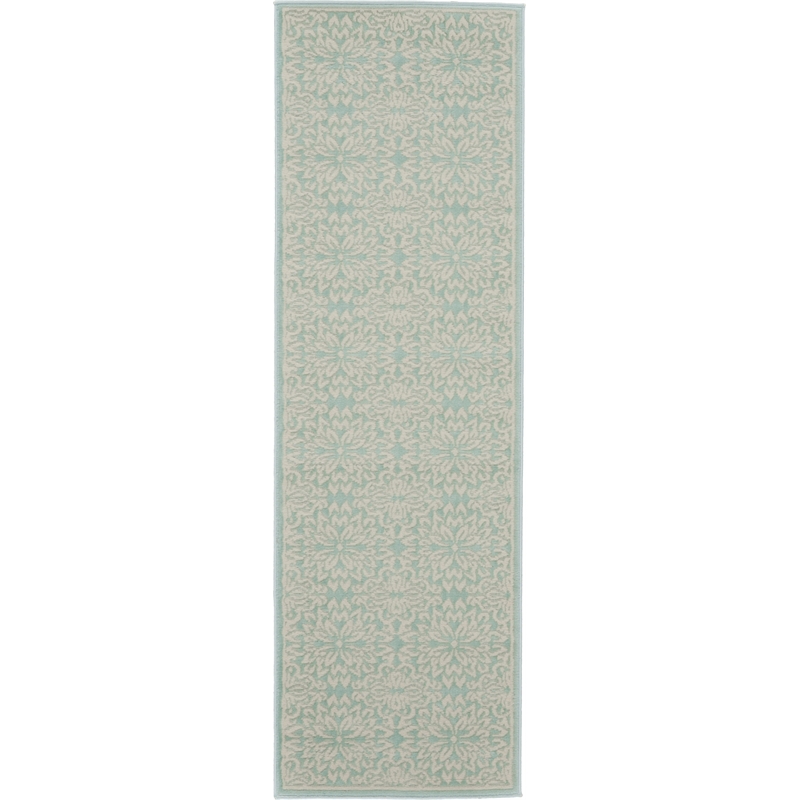 Nourison Jubilant 7' Runner Aqua Fabric Farmhouse Area Rug (7' Runner)