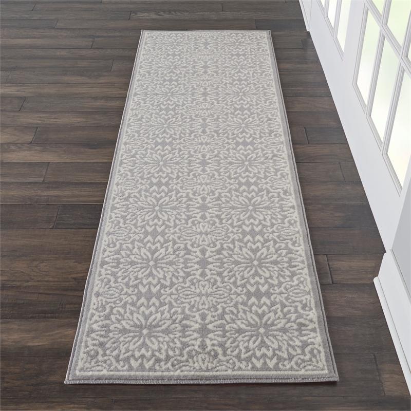 Nourison Jubilant 7' Runner Gray Fabric Farmhouse Area Rug (7' Runner)