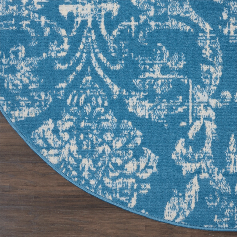 Nourison Jubilant 5' x Round Blue Fabric Vintage Area Rug (5' Round)