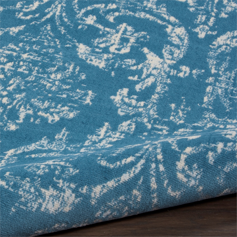 Nourison Jubilant 5' x Round Blue Fabric Vintage Area Rug (5' Round)