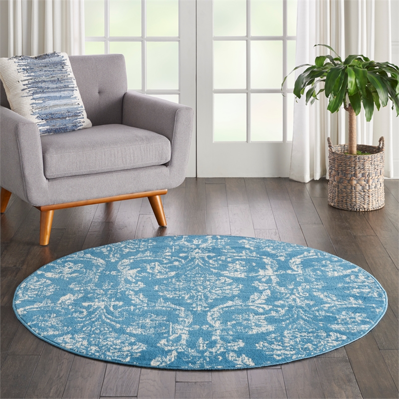 Nourison Jubilant 5' x Round Blue Fabric Vintage Area Rug (5' Round)