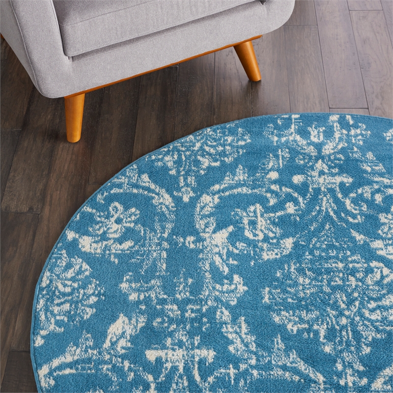 Nourison Jubilant 5' x Round Blue Fabric Vintage Area Rug (5' Round)