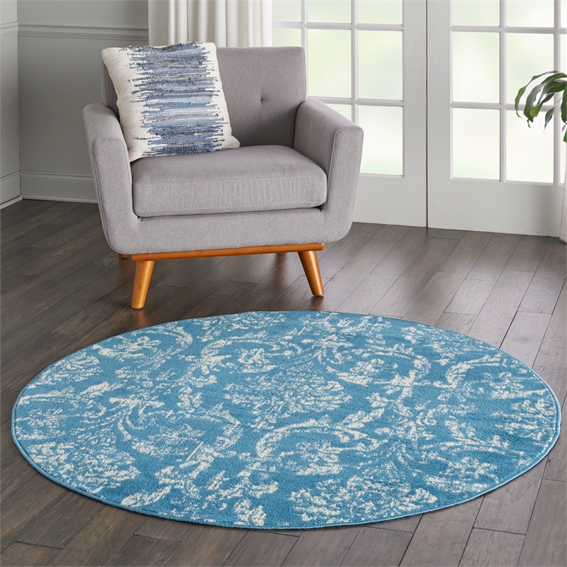 Nourison Jubilant 5' x Round Blue Fabric Vintage Area Rug (5' Round)