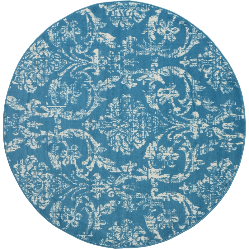Nourison Jubilant 5' x Round Blue Fabric Vintage Area Rug (5' Round)