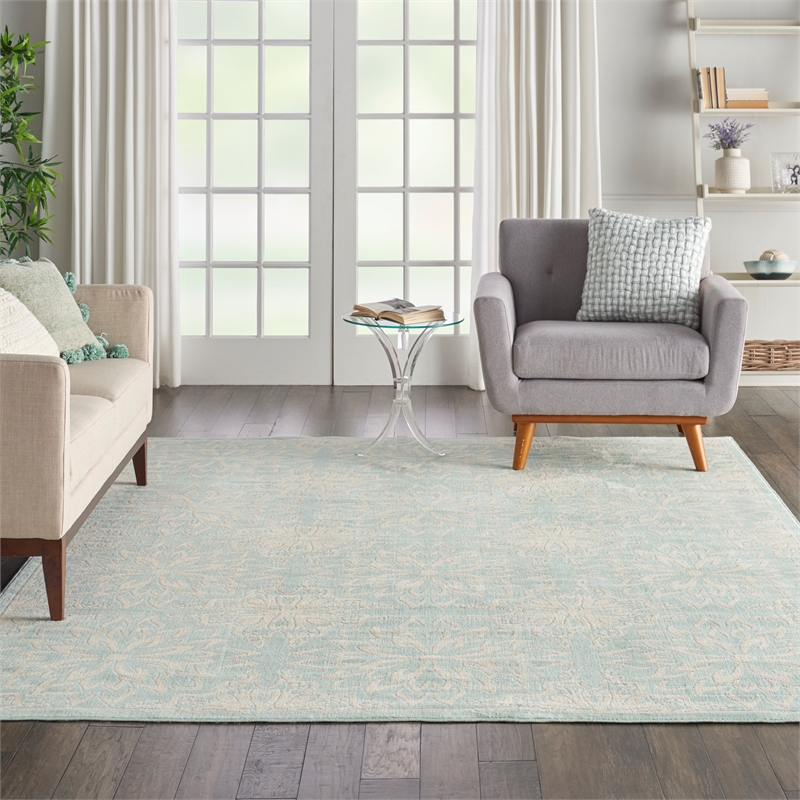 Nourison Jubilant 8' x 10' Aqua Fabric Farmhouse Area Rug (8' x 10')