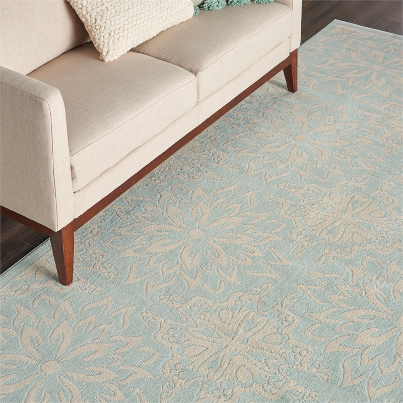 Nourison Jubilant 8' x 10' Aqua Fabric Farmhouse Area Rug (8' x 10')