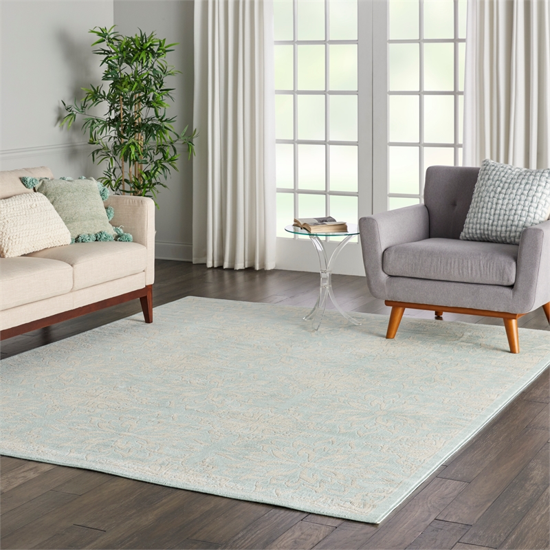 Nourison Jubilant 8' x 10' Aqua Fabric Farmhouse Area Rug (8' x 10')