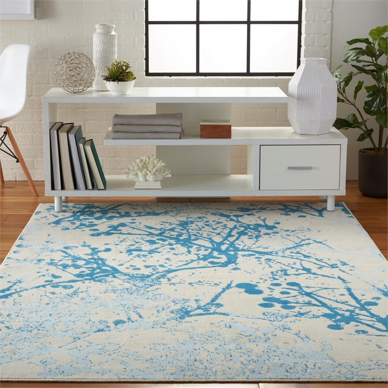Nourison Jubilant 4' x 6' Ivory/Blue Modern Indoor Rug