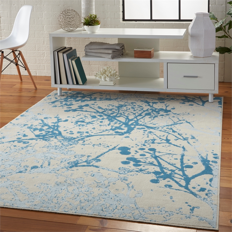 Nourison Jubilant 4' x 6' Ivory/Blue Modern Indoor Rug