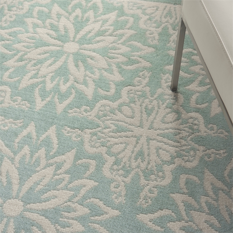 Nourison Jubilant 4' x 6' Aqua Fabric Farmhouse Area Rug (4' x 6')