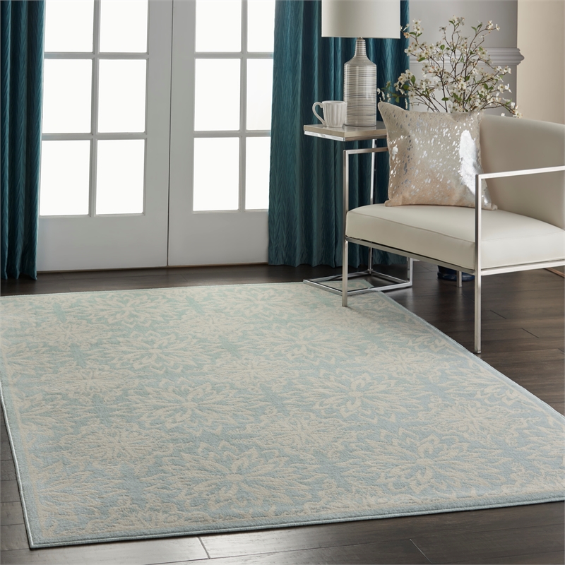 Nourison Jubilant 4' x 6' Aqua Fabric Farmhouse Area Rug (4' x 6')