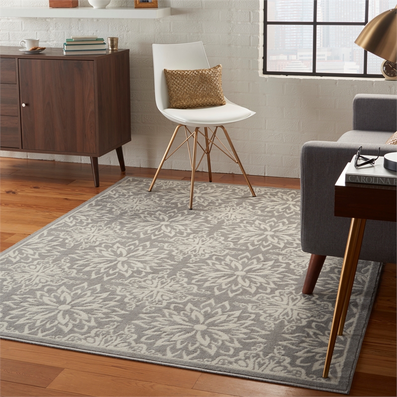 Nourison Jubilant 6' x 9' Gray Fabric Farmhouse Area Rug (6' x 9')