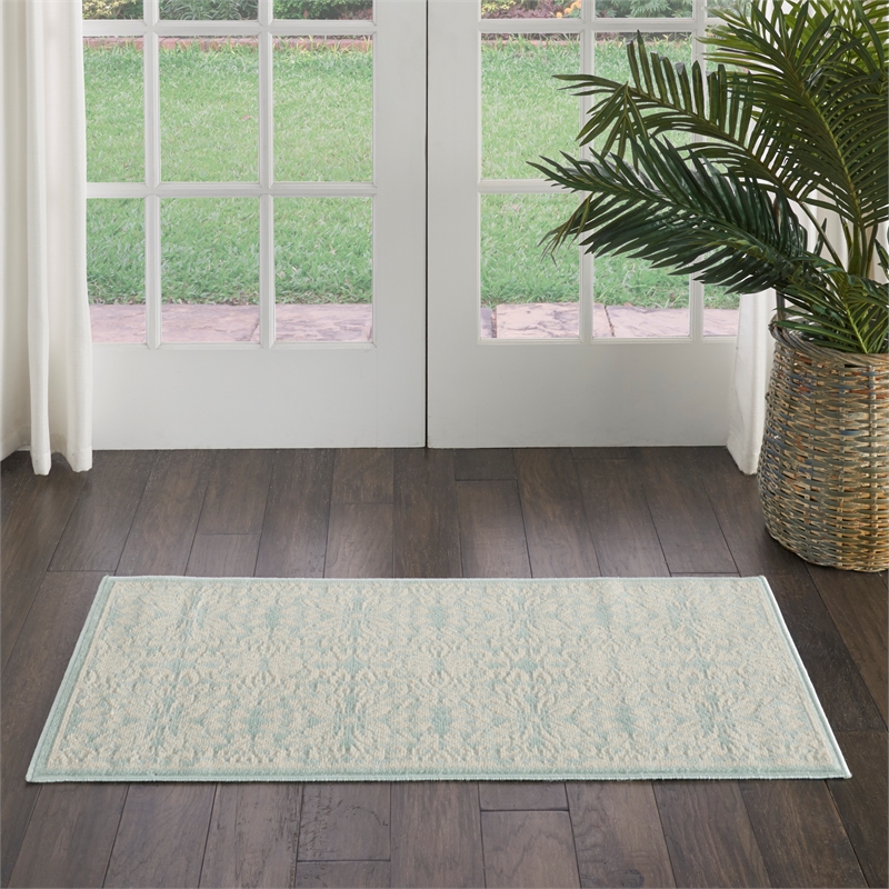 Nourison Jubilant 2' x 4' Aqua Fabric Farmhouse Area Rug (2' x 4')