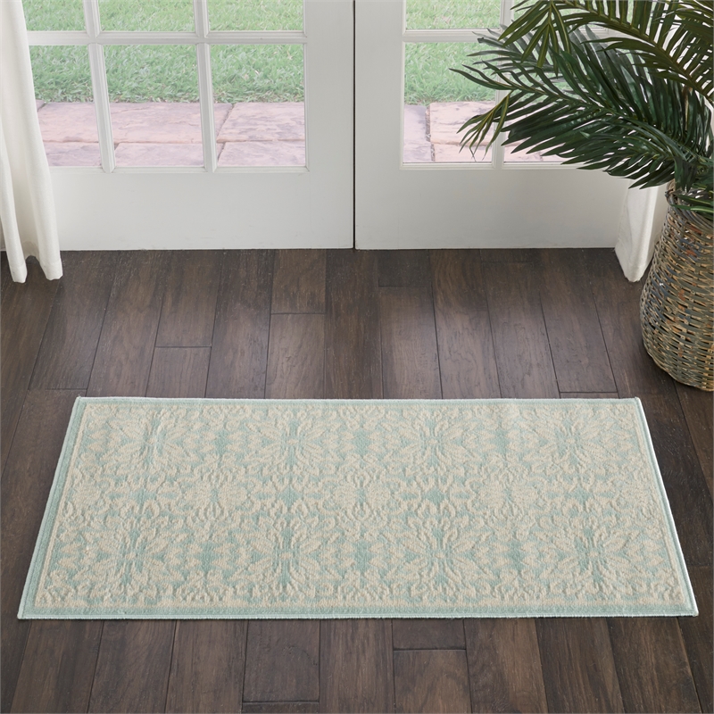 Nourison Jubilant 2' x 4' Aqua Fabric Farmhouse Area Rug (2' x 4')