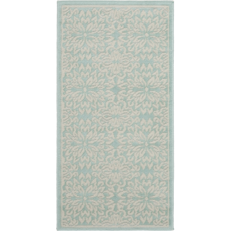 Nourison Jubilant 2' x 4' Aqua Fabric Farmhouse Area Rug (2' x 4')