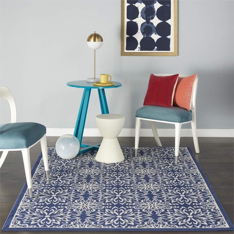 Nourison Jubilant 4' x 6' Navy/Ivory Farmhouse Indoor Rug Polypropylene