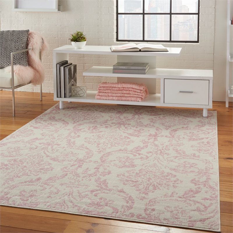 Nourison Jubilant 6' x 9' White and Pink Fabric Vintage Area Rug (6' x 9')