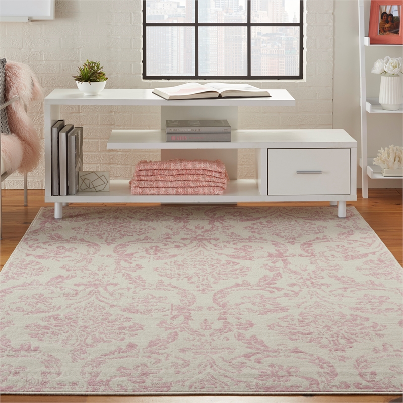 Nourison Jubilant 6' x 9' White and Pink Fabric Vintage Area Rug (6' x 9')