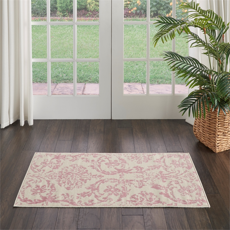 Nourison Jubilant 2' x 4' White and Pink Fabric Vintage Area Rug (2' x 4')