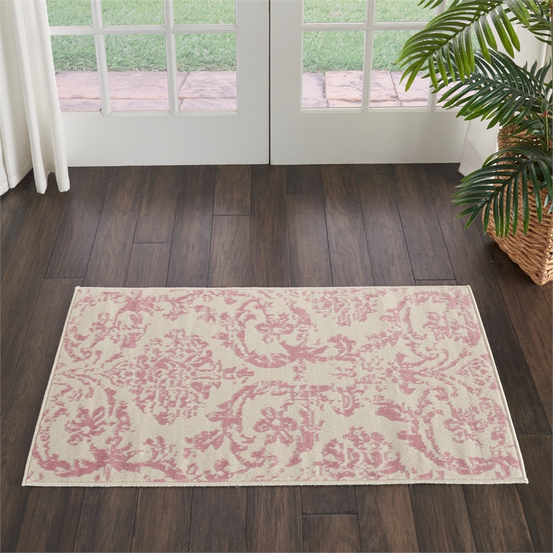 Nourison Jubilant 2' x 4' White and Pink Fabric Vintage Area Rug (2' x 4')