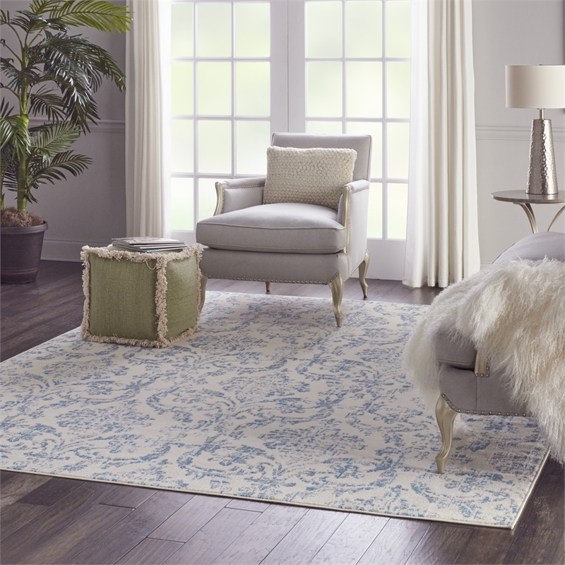 Nourison Jubilant 7' x 10' Ivory/Blue Vintage Indoor Rug Polypropylene