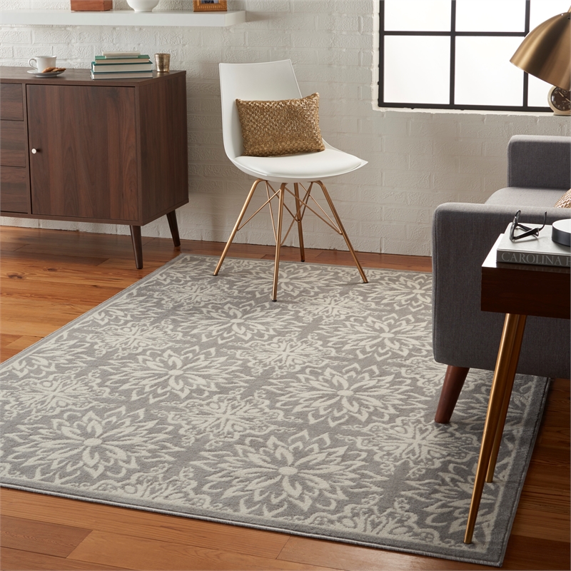 Nourison Jubilant 5' x 7' Gray Fabric Farmhouse Area Rug (5' x 7')