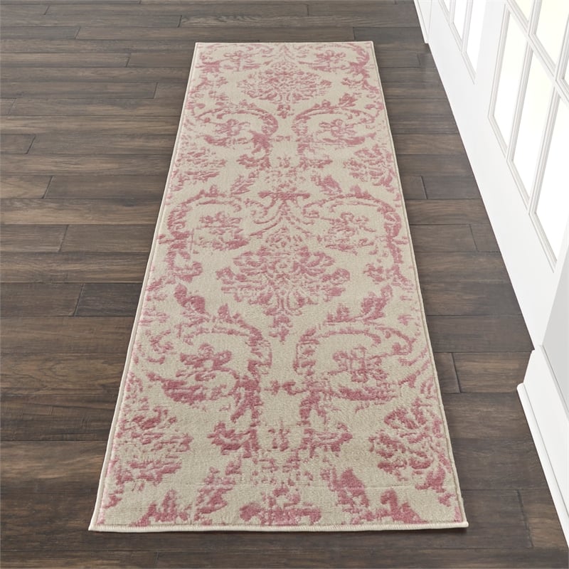 Nourison Jubilant 7' Runner White and Pink Fabric Vintage Area Rug (7' Runner)
