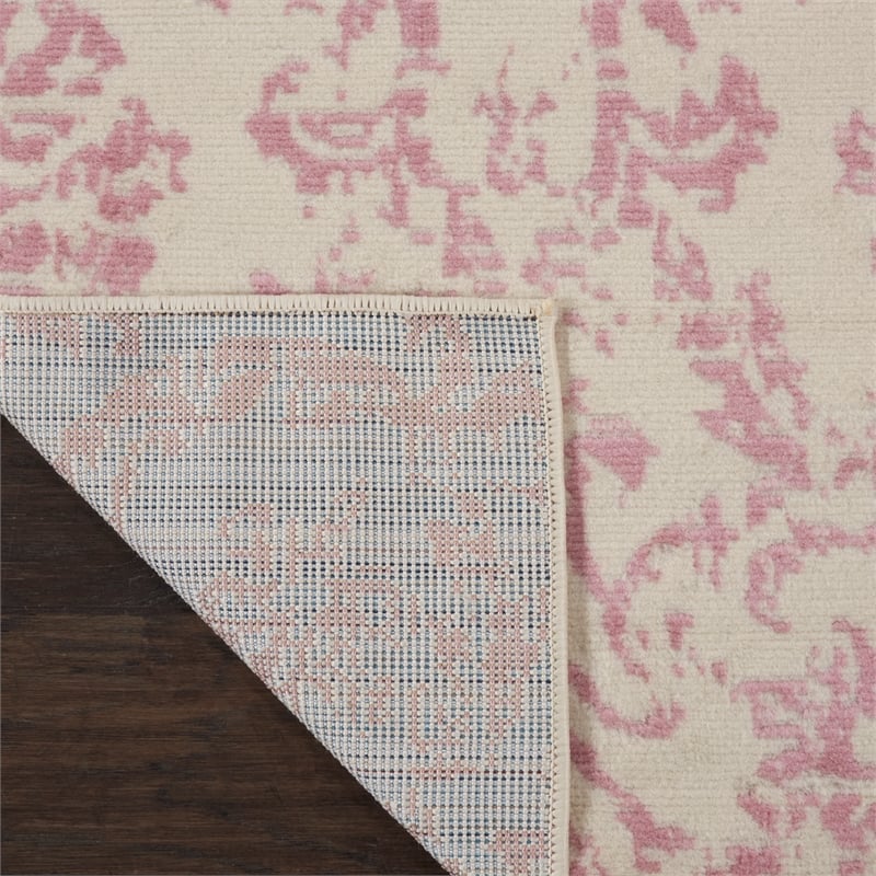 Nourison Jubilant 7' Runner White and Pink Fabric Vintage Area Rug (7' Runner)