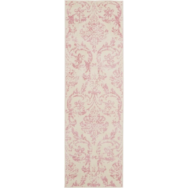 Nourison Jubilant 7' Runner White and Pink Fabric Vintage Area Rug (7' Runner)