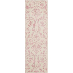 Nourison Jubilant 7' Runner White and Pink Fabric Vintage Area Rug (7' Runner)