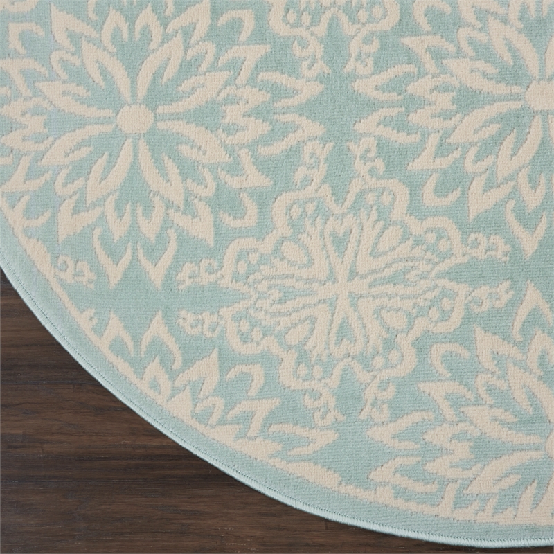 Nourison Jubilant 5' x Round Aqua Fabric Farmhouse Area Rug (5' Round)
