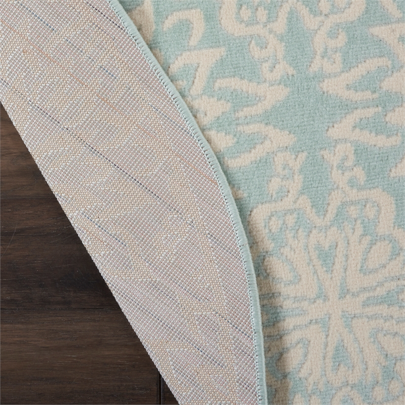 Nourison Jubilant 5' x Round Aqua Fabric Farmhouse Area Rug (5' Round)