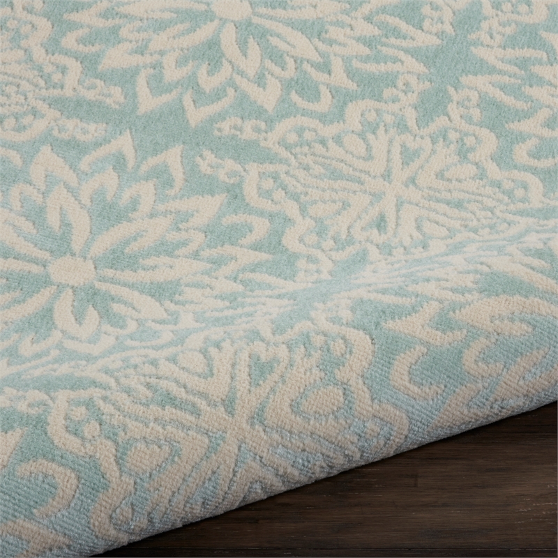 Nourison Jubilant 5' x Round Aqua Fabric Farmhouse Area Rug (5' Round)