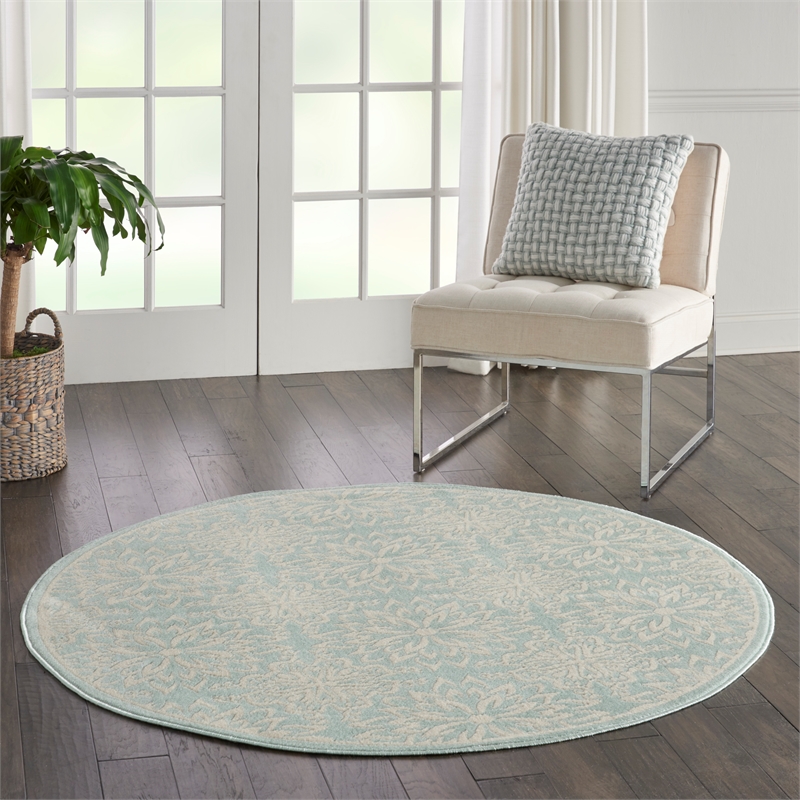 Nourison Jubilant 5' x Round Aqua Fabric Farmhouse Area Rug (5' Round)
