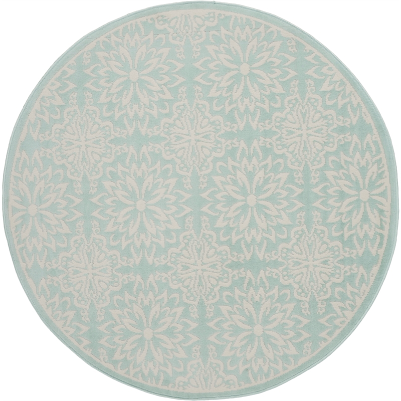Nourison Jubilant 5' x Round Aqua Fabric Farmhouse Area Rug (5' Round)