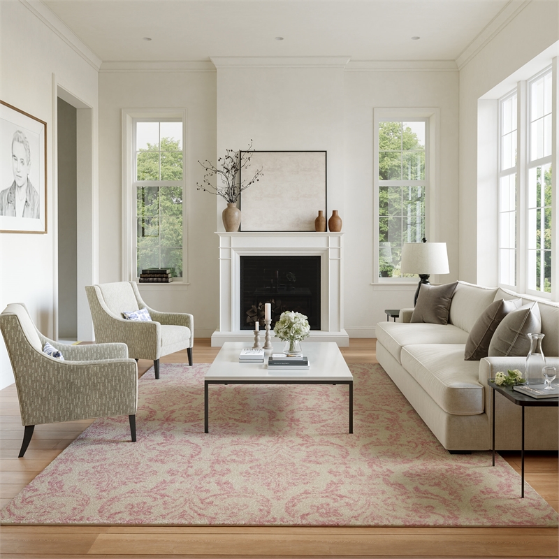 Nourison Jubilant 8' x 10' Ivory and Pink Fabric Vintage Area Rug (8' x 10')