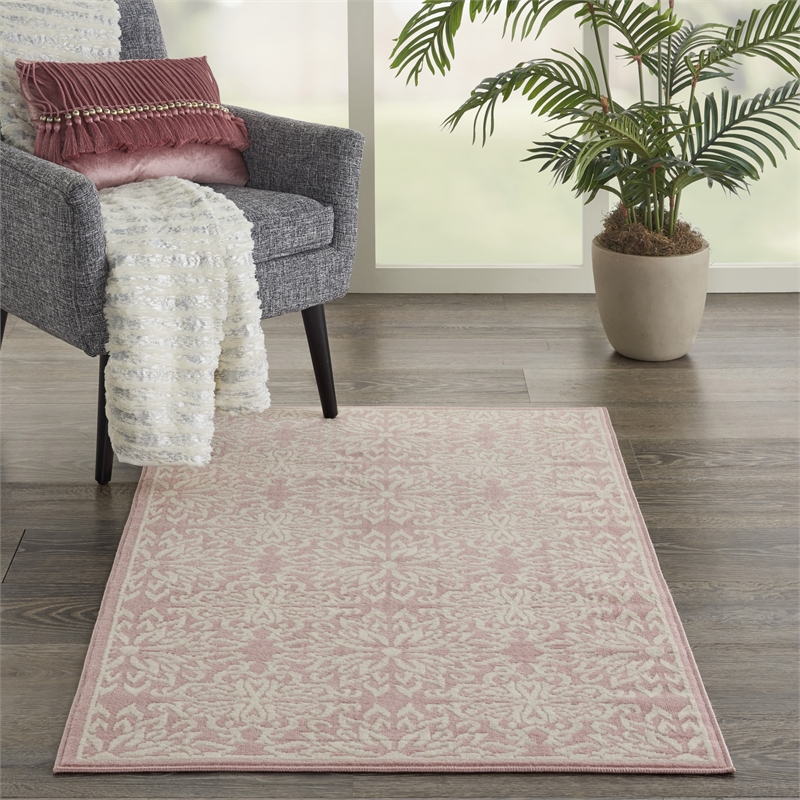 Nourison Jubilant 3' x 5' Ivory/Pink Farmhouse Indoor Rug Polypropylene