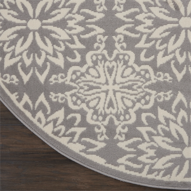 Nourison Jubilant 5' x Round Gray Fabric Farmhouse Area Rug (5' Round)