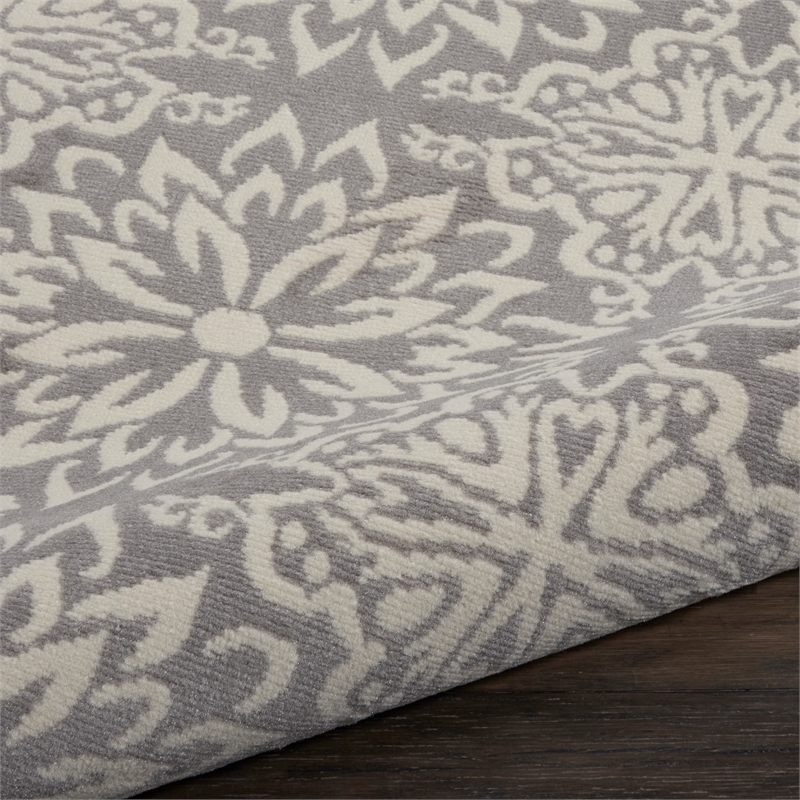 Nourison Jubilant 5' x Round Gray Fabric Farmhouse Area Rug (5' Round)