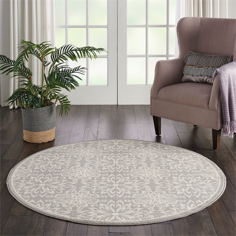 Nourison Jubilant 5' x Round Gray Fabric Farmhouse Area Rug (5' Round)