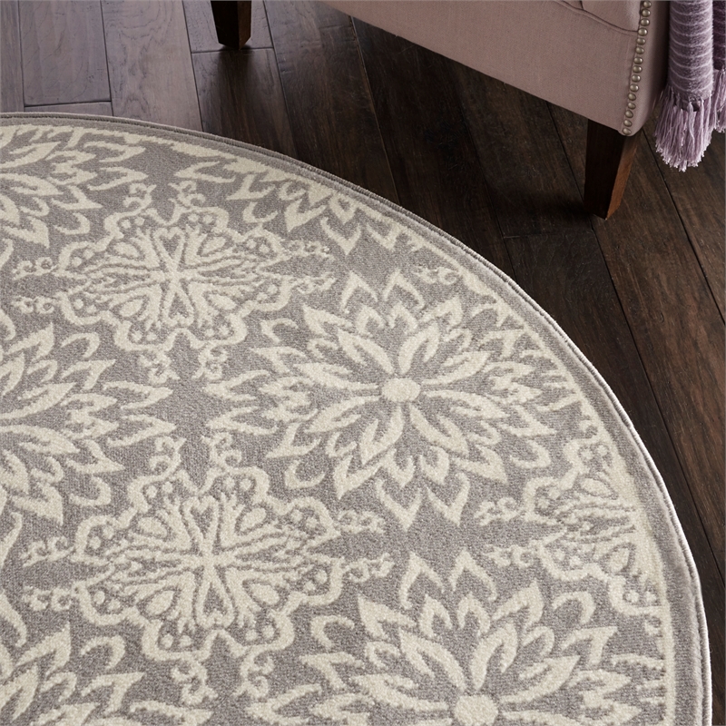 Nourison Jubilant 5' x Round Gray Fabric Farmhouse Area Rug (5' Round)