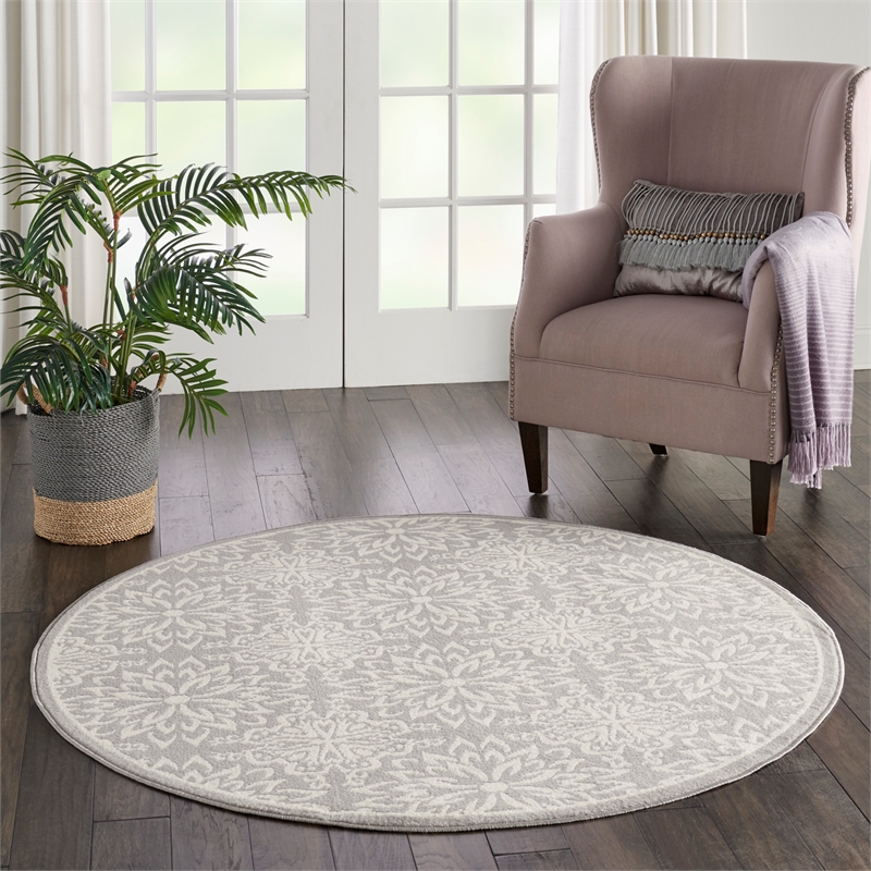 Nourison Jubilant 5' x Round Gray Fabric Farmhouse Area Rug (5' Round)