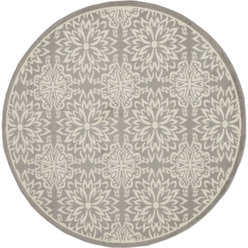 Nourison Jubilant 5' x Round Gray Fabric Farmhouse Area Rug (5' Round)