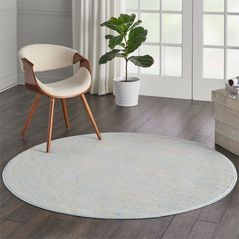 Nourison Jubilant 5' x Round Light Blue Fabric Farmhouse Area Rug (5' Round)