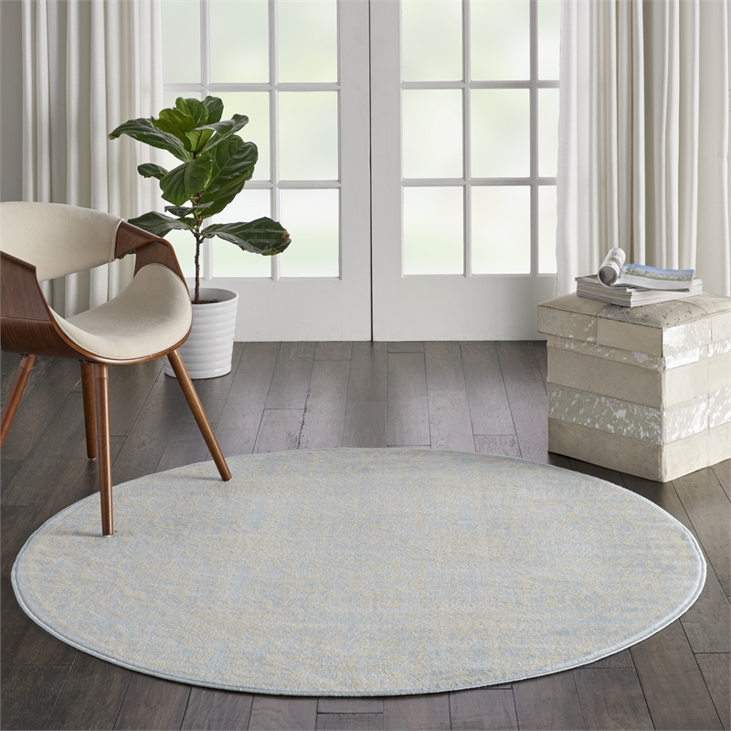 Nourison Jubilant 5' x Round Light Blue Fabric Farmhouse Area Rug (5' Round)