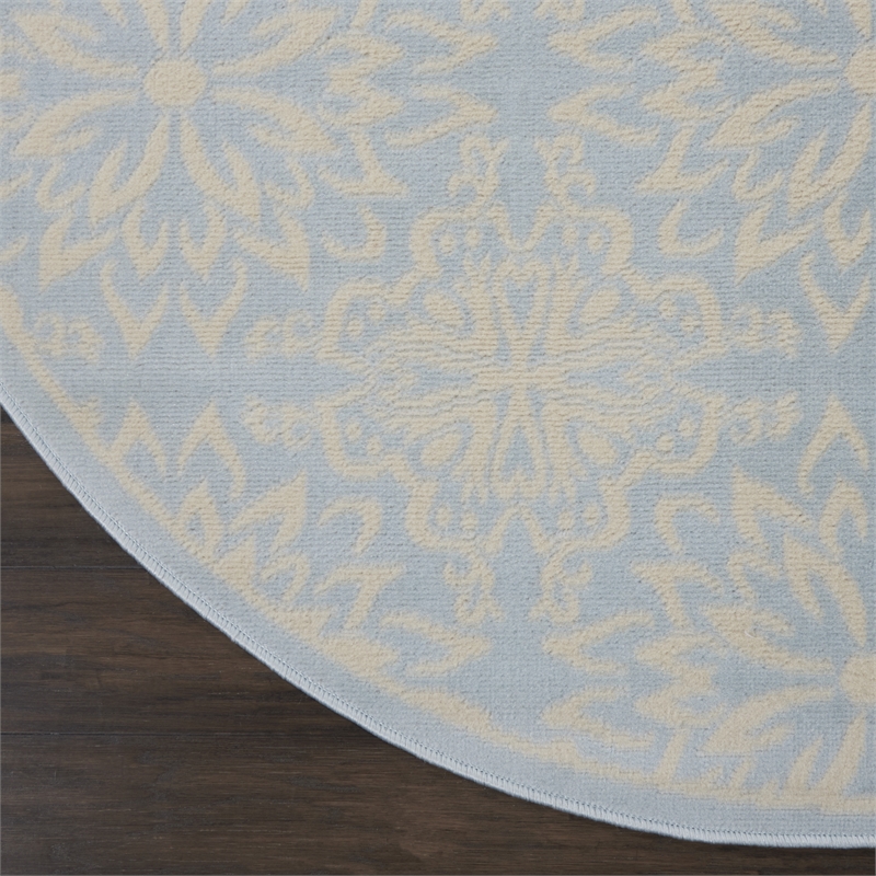 Nourison Jubilant 5' x Round Light Blue Fabric Farmhouse Area Rug (5' Round)