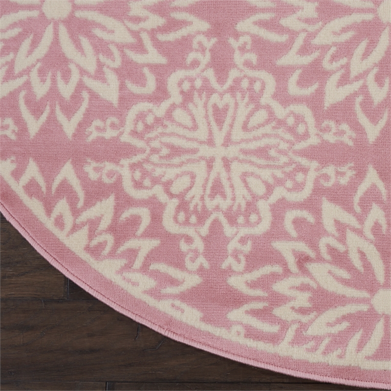 Nourison Jubilant 5' x Round Pink Fabric Farmhouse Area Rug (5' Round)