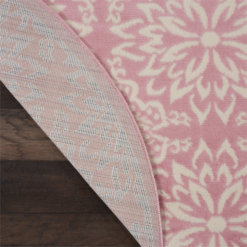 Nourison Jubilant 5' x Round Pink Fabric Farmhouse Area Rug (5' Round)