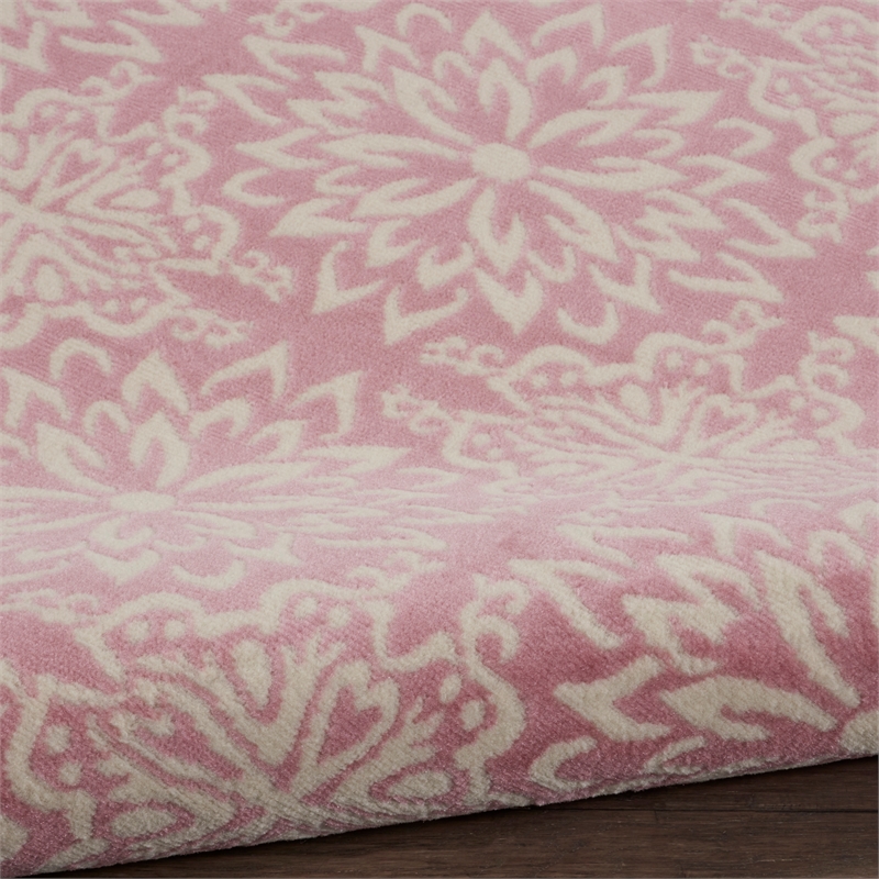 Nourison Jubilant 5' x Round Pink Fabric Farmhouse Area Rug (5' Round)