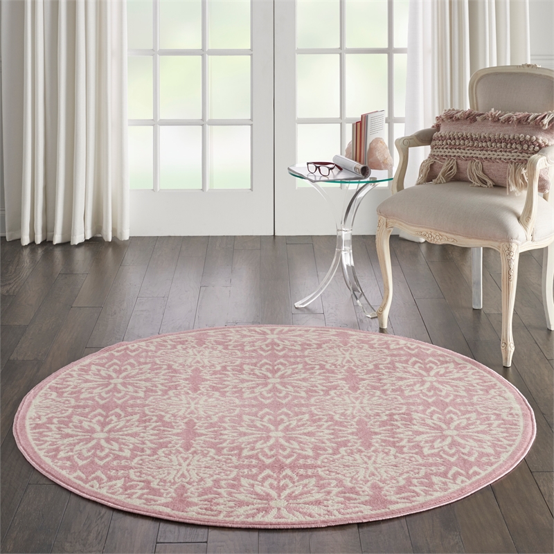 Nourison Jubilant 5' x Round Pink Fabric Farmhouse Area Rug (5' Round)
